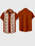 HOO 1960s Leaf Printing & Orange Stitching Men's Short Sleeve Shirt
