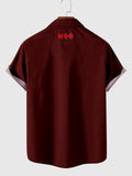 HOO 1960s Orange Paper Cut Painting Printed & Red Stitching Men's Short Sleeve Shirt