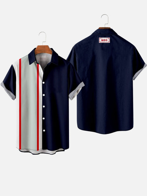 Chemise à manches courtes pour homme à rayures grises et blanches et rouges des années 1960