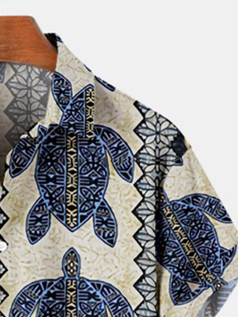 Chemise à manches courtes décontractée à imprimé tortue pour hommes