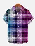 70's Disco Neon Mosaic Pattern Printing Short Sleeve Shirt