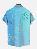 Gradient Blue Starfish Space Art Printing Hawaii Short Sleeve Shirt