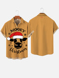 MODEY Christmas Cow in Santa Headdress Printing Men's Short Sleeve Shirt