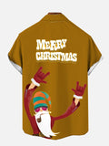 Merry Christmas! Brown Stitching Rock Santa Claus Printing Men's Short Sleeve Shirt