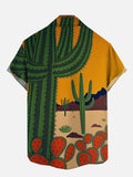 Tropical Style Colorful Desert Cactus Printing Short Sleeve Shirt