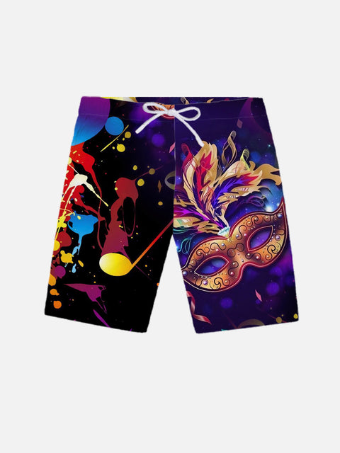 Mysterious Carnival Ornate Domino And Musical Notes Printing Shorts