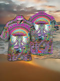 Eye-Catching Psychedelic Stunning Hippie Magic Mushrooms Printing Cuban Collar Hawaiian Short Sleeve Shirt