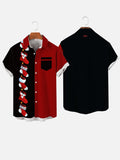 Christmas Elements Black And Red Stitching Cute Christmas Hose Printing Men's Short Sleeve Shirt