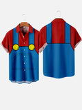 Red And Blue Stitching Fantasy Miner Costume Short Sleeve Shirt