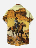 The Art Of The West Cowboy Riding In Desert Printing Short Sleeve Shirt