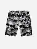 Hippie Full-Print Spiral Twisted Skulls Printing Shorts