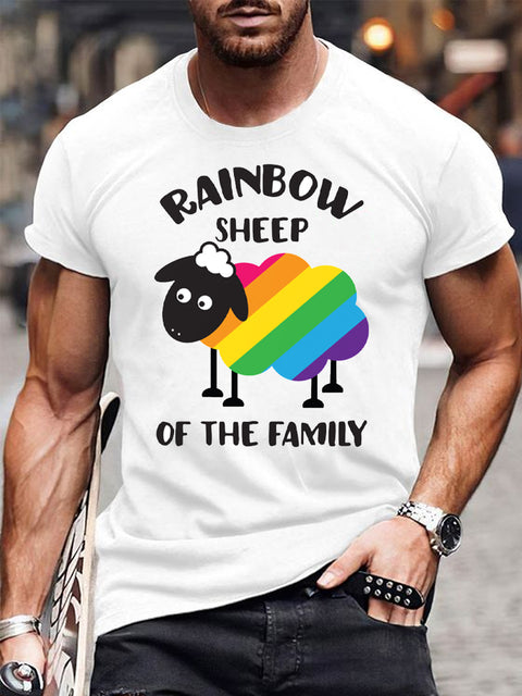 Rainbow Sheep Of The Family Printing Short Sleeve Tee