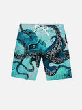Giant Octopus Blue Sea Monster Printing Beach Shorts