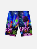 Happy New Year! Glitter Neon Fireworks Hawaiian Shorts