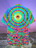 Eye-Catching Psychedelic Hippie Rainbow Trippy Eyes Printing Cuban Collar Hawaiian Short Sleeve Shirt
