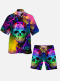 Hippie Psychedelic Colorful Graffiti Skull Printing Shorts