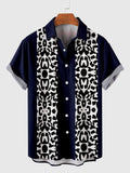 HOO 1960s Leopard Stripe & Blue Stitching Men's Short Sleeve Shirt