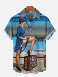 Glamorous Vintage Pin up Girl Painting Printing Short Sleeve Shirt