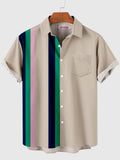 Stripe and Toco Toucan Printing Men's Short Sleeve Shirt