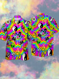 Eye-Catching Colorful Trippy Hippie Tie Dye Yin Yang Symbol Printing Cuban Collar Hawaiian Short Sleeve Shirt