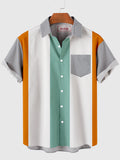 HOO White & Green Contrasting Color Design Men's Short Sleeve Shirt