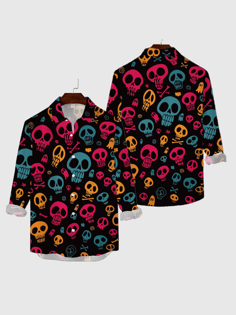 Full-Print Colorful Tiny Skull Printing Men's Long Sleeve Shirt