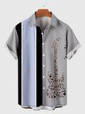Gray & Light Purple & Black Stitching Musical Note Guitar Printing Men's Short Sleeve Shirt