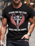 Stand For Flag Kneel For The Cross Printing Short Sleeve Tee