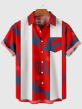 Vintage Red & White Stitching Printed Men's Short Sleeve Shirt