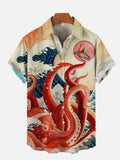 Vintage Art Octopus And Goddess Printing Short Sleeve Shirt