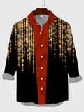 ✨ Holiday Elements Red And Black Matching Shining Chain Golden Glitter Star Printing Men's Long Sleeve Shirt