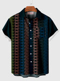 Bohemian Style Colorful Stripe Stitching Men's Short Sleeve Shirt
