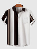 Vintage Stripe and Motorcycle Printing Men's Short Sleeve Shirt