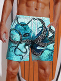 Giant Octopus Blue Sea Monster Printing Beach Shorts