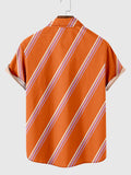 Orange Diagonal Stripe Printing Men's Short Sleeve Shirt
