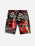 Casual Vintage Route 66 Print Printing Shorts