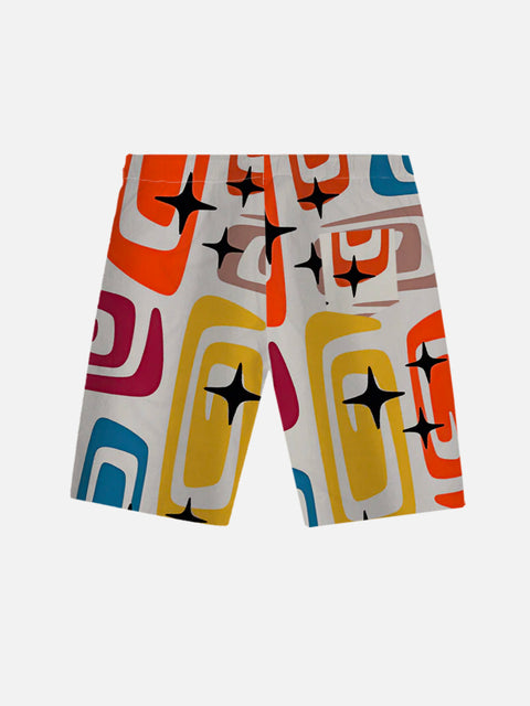 Retro Mid Century Modern Abstract Colorful Pattern Printing Shorts
