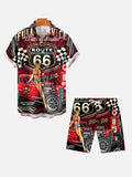Casual Vintage Route 66 Print Printing Shorts