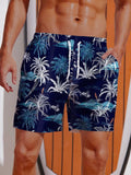 Blue Resort-Style Island Coconut Trees Printing Casual Hawaiian Shorts