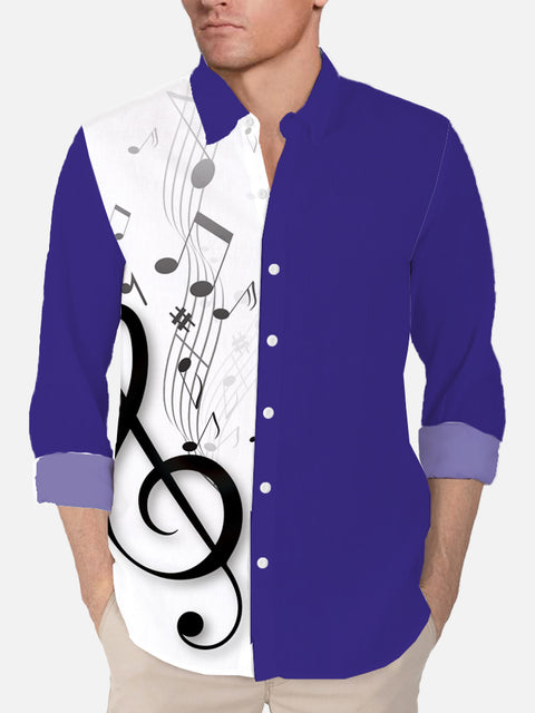 Musical Notes And Purple Stitching Printing Men's Long Sleeve Shirt