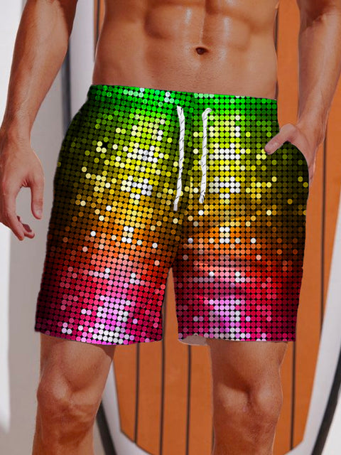 70'S Disco Metallic Glitter Mosaic Pattern Printing Shorts