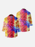 70'S Disco Metallic Glitter Mosaic Pattern Printed Men's Long Sleeve Shirt