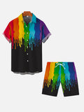 Black Funny Paint Splatter Rainbow Hawaiian Shorts