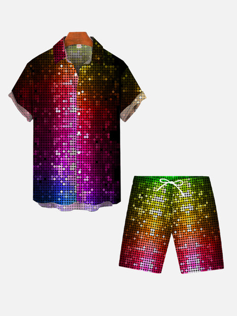 70'S Disco Metallic Glitter Mosaic Pattern Printing Shorts