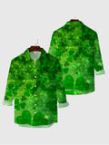 Full-Print Green St. Patricks Day Lucky Four-Leaf Clover Printing Men's Long Sleeve Shirt