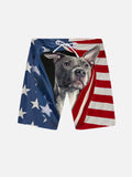 Dog And American Flag Printing Shorts