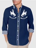 Blue Men's National Style Ethnic Cowboy Silhouette Printing Ranger's Long Sleeve Shirt