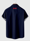HOO Herren-Kurzarmhemd mit Leopardenstreifen und blauen Nähten der 1960er Jahre