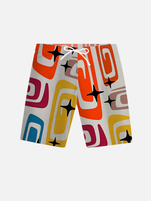 Retro Mid Century Modern Abstract Colorful Pattern Printing Shorts