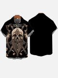 Mystical Ax Machete And Bearded Skull Printing Short Sleeve Shirt
